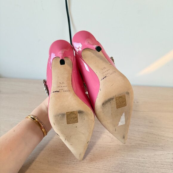 Jimmy Choo Bing 100 Mules Pink Patent Leather Crystal Embellished Pointed Toe - Picture 9 of 11